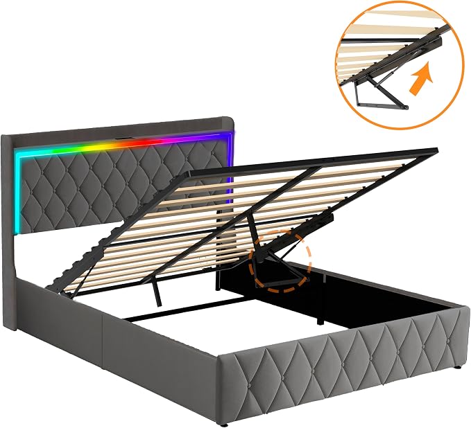 Modern Multi-Color LED Light Queen Bed Frame - Image 9