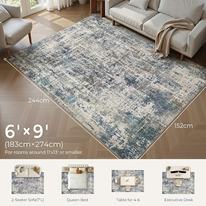 DMOYEST Area Rug Living Room Rugs 6x9 Washable Abstract Carpet | Neutral Modern - Image 5