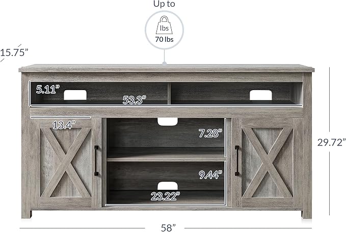 BELLEZE Modern 58 Inch Barn Door Wood TV Stand & Media Entertainment Center - Image 2
