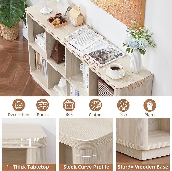 Joaxswe 8 Cube Storage Bookcase, Wood Low 2-Tier Cubby Console Bookshelf - Image 3