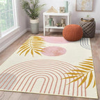 RoomTalks Cute Pink Nuresry Rug Washable, Boho Modern Contemporary Aesthetic by RoomTalks