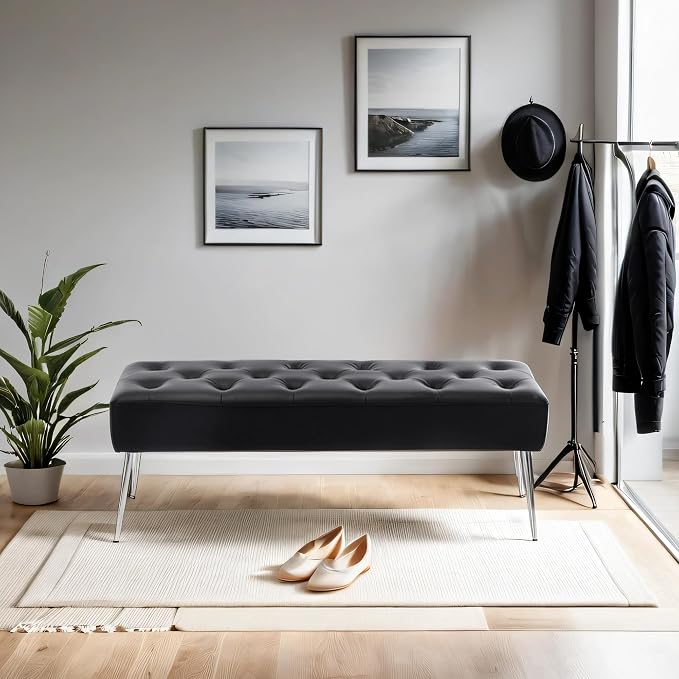 DUHOME Button-Tufted Ottoman Bench, Upholstered Bedroom Benches Footrest Stool - Image 2