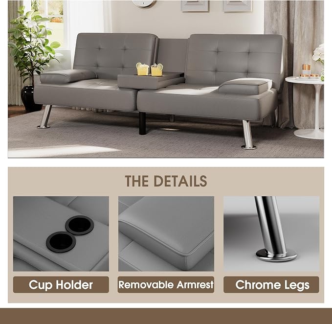 Flamaker Futon Sofa Bed Modern Folding Futon Set PU Leather Convertible - Image 6
