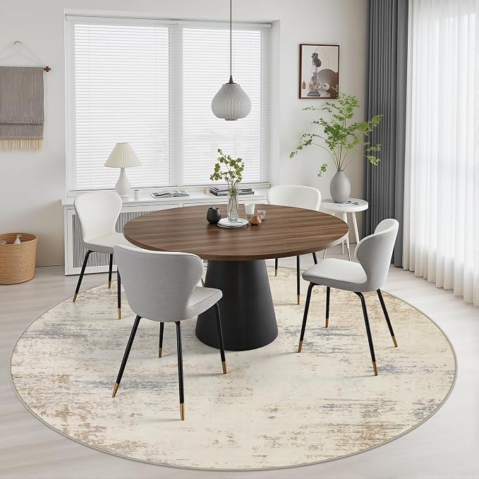 Round Area Rug Living Room: 4 ft Modern Washable Indoor Carpet | - Image 5