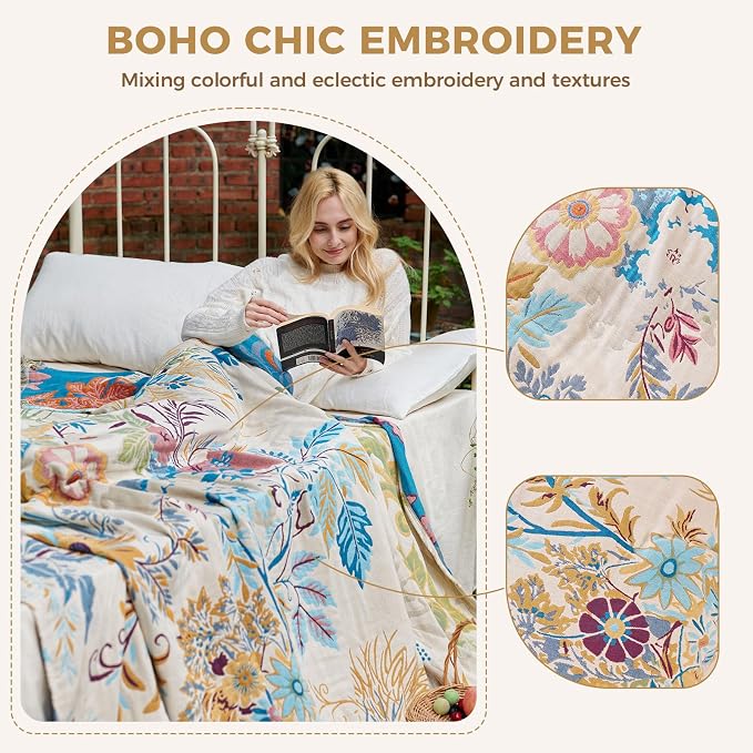 LUTBM Boho Throw Blanket for Couch Sofa Chair Cotton Summer Blankets for - Image 3