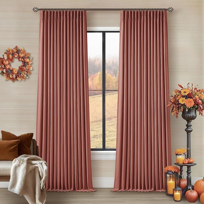Terracotta Pleat Linen Blackout 102 Inch Curtains - Image 8