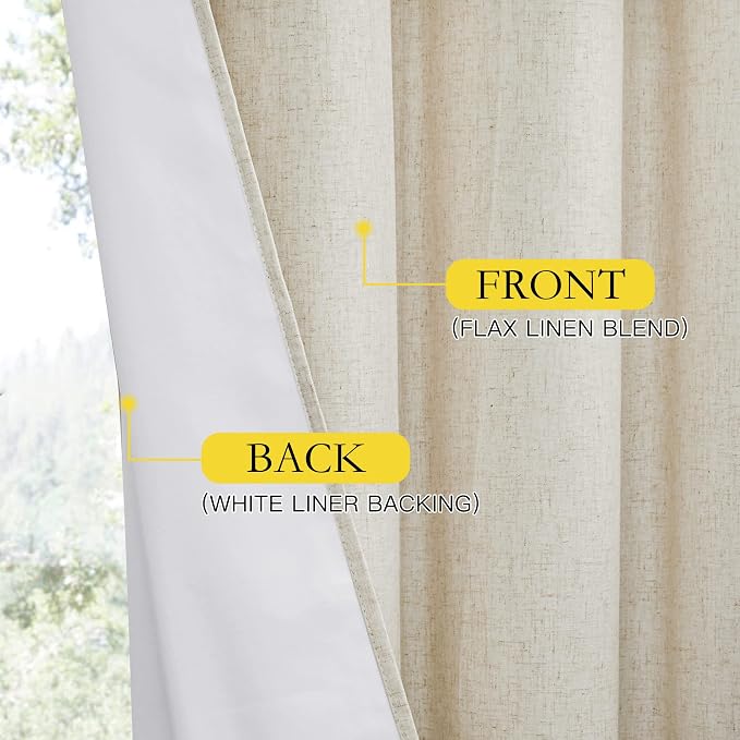 NICETOWN Natural Full Blackout Back Tab Linen Curtains 84" Long 2 Panels - Image 7