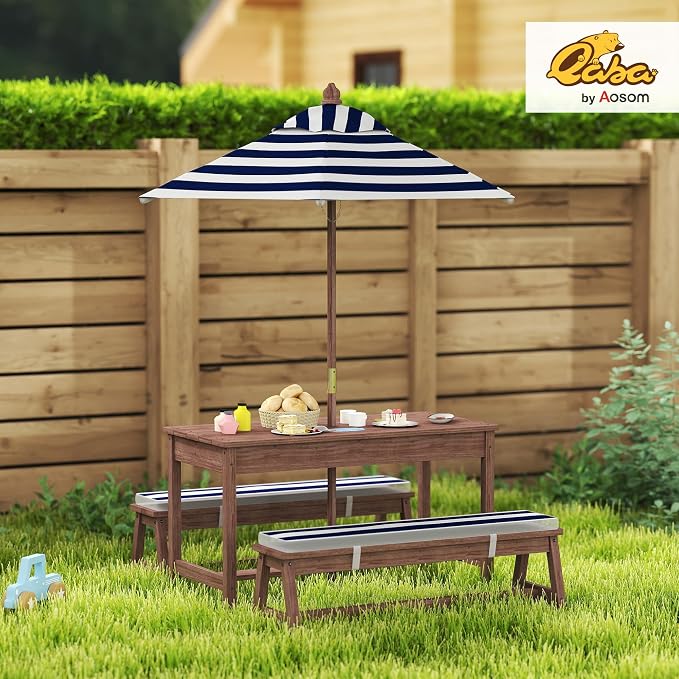 Qaba Kids Picnic Table, Outdoor Wooden Table & Bench Set - Image 2
