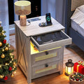 Night Stand with Gun Drawer, Bedside Table with Charger Station & LED Human by ACTKISS