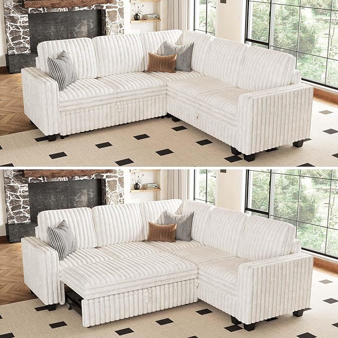 Belffin Corduroy Sectional Sleeper Sofa - Image 6