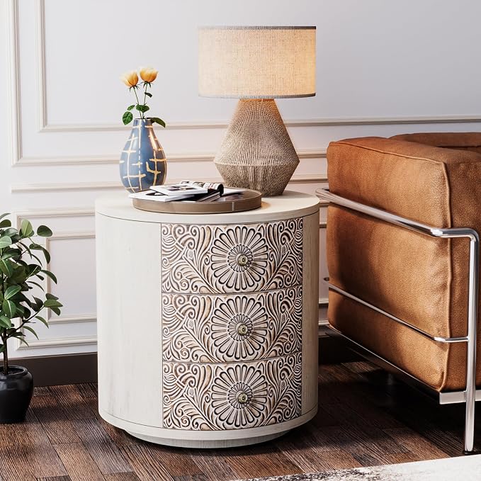 SUNBURY Round Night Stand Set of 2, Farmhouse Bedside Table, Farmhouse End Table - Image 7