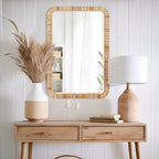 Barnyard Designs Rectangular Rattan Wall Mirror, Natural Tan Woven Rattan Frame - Image 3
