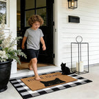 2 Pcs Welcome Peasants Black Cat Door Mat Set, Layered Artificial Coir Doormat - Image 3