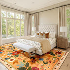 RELEANY Floral Washable 9x12 Area Rugs Yellow/Orange/Red | Flower Carpet Print - Image 8