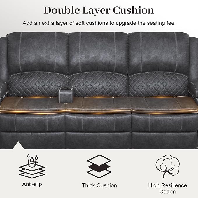 Yolsali 3-Seater Recliner Sofa, Manual Reclining Couch - Image 5