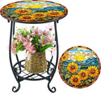 Cinnvoice Outdoor Side Table Round Small Mosaic Patio Accent Indoor End Plant by Cinnvoice
