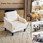 VINGLI Beige Accent Chairs for Living Room, Line Comfy Upholstered Chair Mid - Image 8