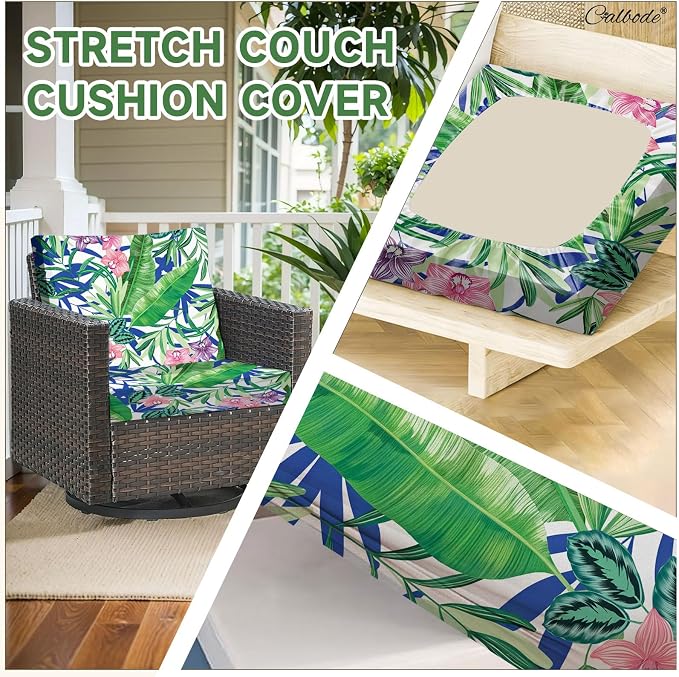 CALBODE 14 Pcs Stretch Sofa Chair Seat Cushion Covers, Tropical Plant | Washable - Image 3