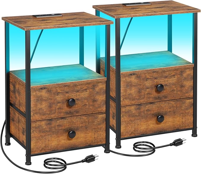 LOAKEKEL Night Stand Set 2, LED Nightstand by LOAKEKEL