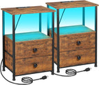 LOAKEKEL Night Stand Set 2, LED Nightstand by LOAKEKEL