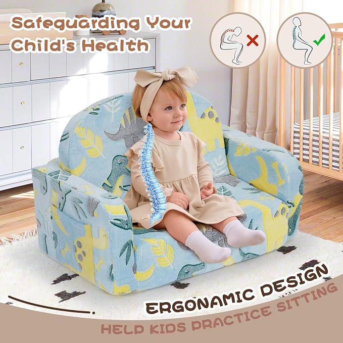 Extra Wide Kids Couch, 2-in-1 Soft Toddler Couch - Image 6