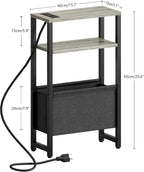 Narrow Side Table with Charging Station Slim End Table Sofa with Magazine Rack - Image 3