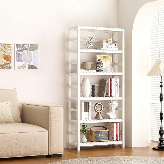 VASMIA 6-Tier Bamboo Shelf, Bamboo Storage Shelving Unit, Tall Bookcase - Image 2