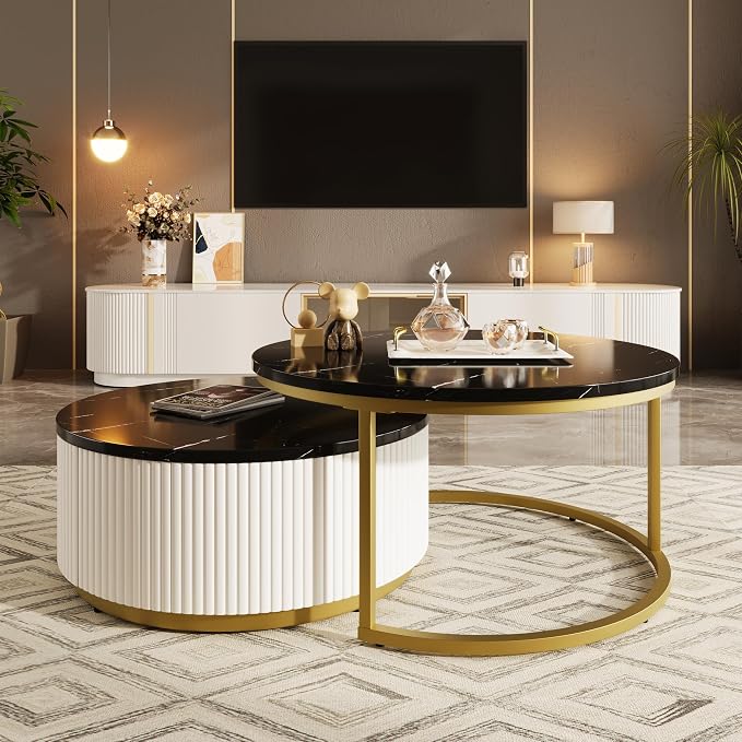 Modern Round Nesting Coffee Table Fluted - Image 6