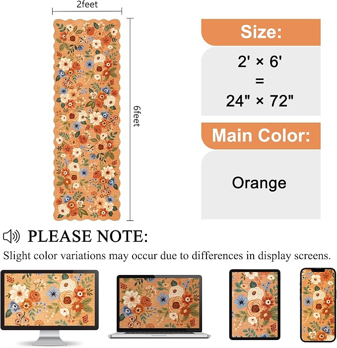 DUKINO 2x6 Runner Rug, Floral Washable Rug - Image 2
