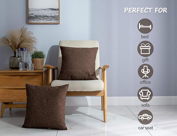 Stellhome Pack of 2 Linen Throw Pillow Covers Solid Fall Decorative Cushion - Image 3