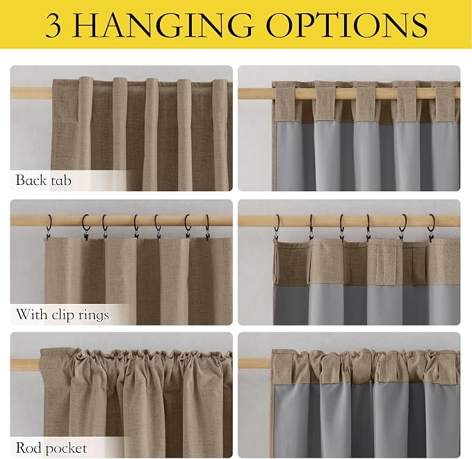 NICETOWN 100% Blackout Linen Curtains 84 inches Long 2 Panels, Thermal - Image 2
