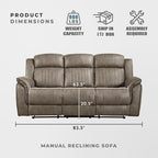 Lexicon 83.5" W Manual Double Reclining Sofa, Polished Microfiber Recliner Sofa - Image 2