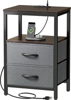 Huuger Nightstand with Charging Station, Fabric Drawers, End Table with Open by Huuger