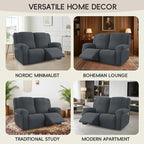 Recliner Loveseat Covers, 4-Piece Stretch Geometric Strokes Jacquard Reclining - Image 7