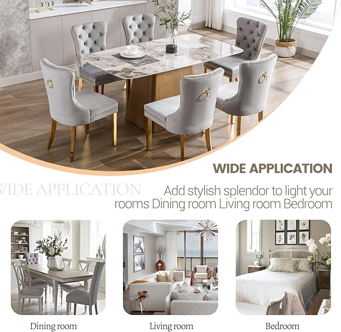 KCC Velvet Dining Chairs Set of 2, Upholstered High-end Tufted Dining Chair - Image 7