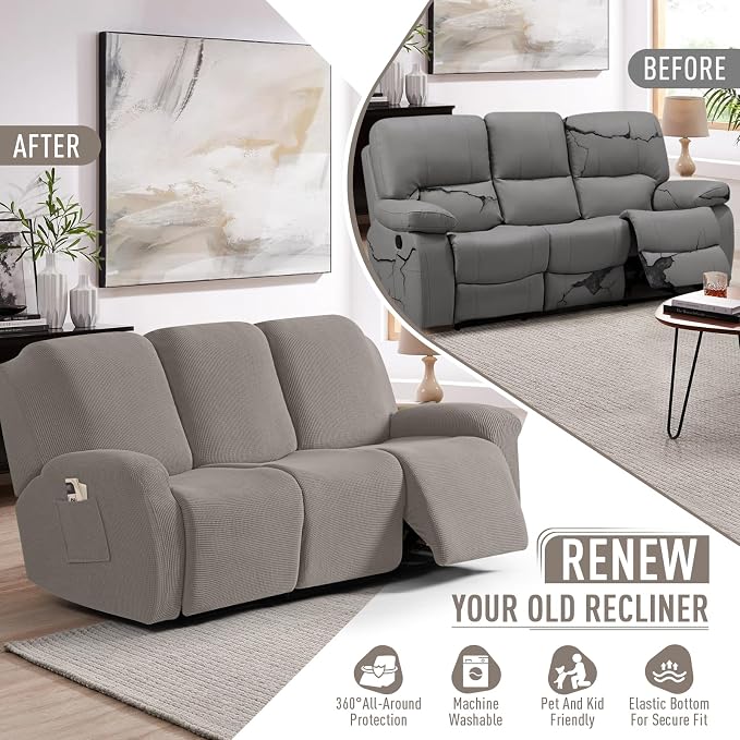 TAOCOCO Recliner Sofa Covers 8-Pieces Stretch Large Couch Covers - Image 4