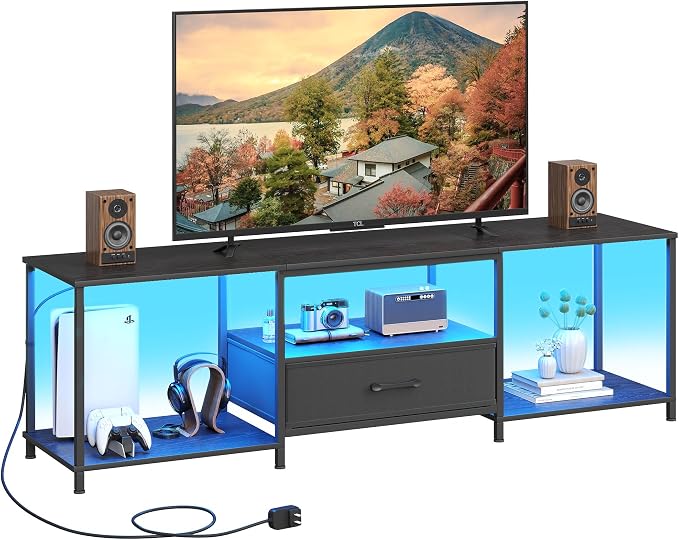 JARHETUN TV Stand with LED Lights, Entertainment Center with Open Shelves and by JARHETUN