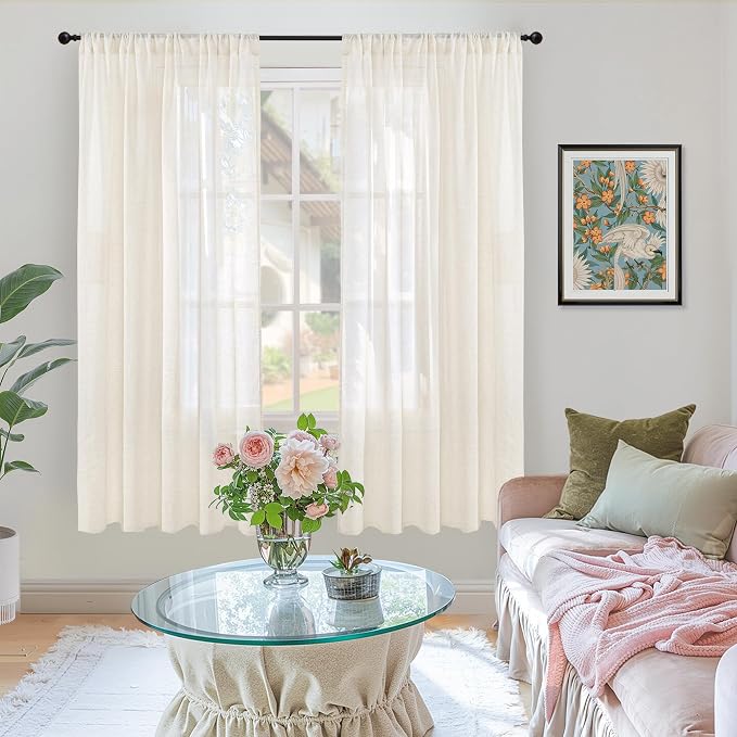 BGment Ivory Linen Curtains 63 Inches Long - Image 2
