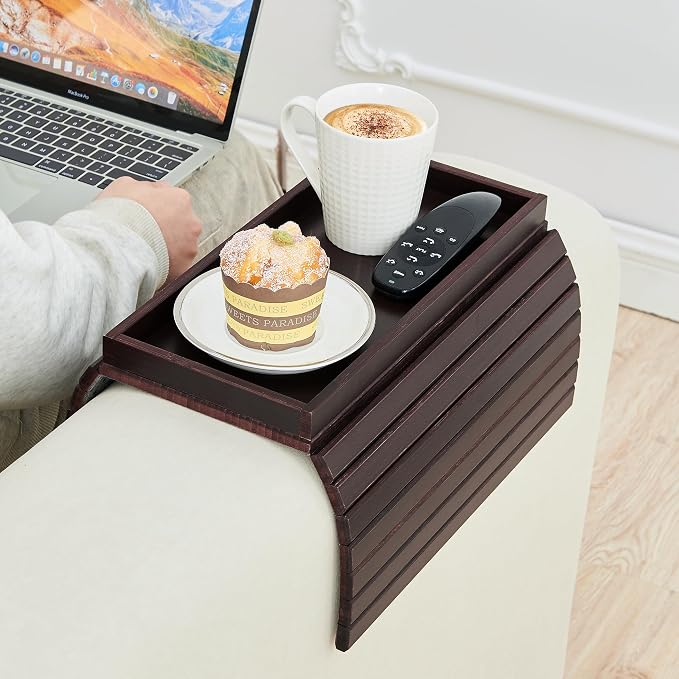 GEHE Bamboo Sofa Arm Tray, Foldable Couch Arm Tray Side Table, Anti-Falling - Image 8