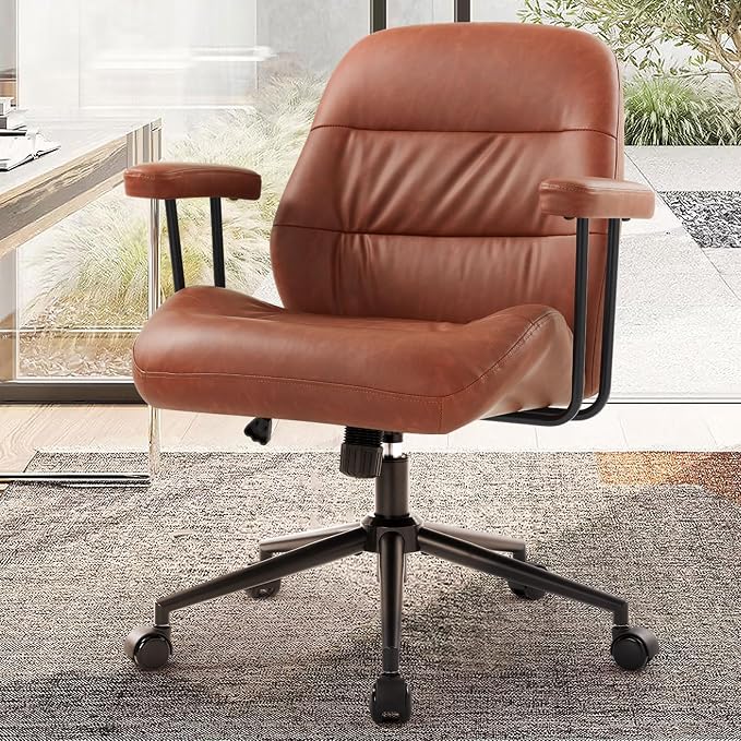 IWMH Leather Office Chair with Removable Armrests，Mid-Back Ergonomic Desk Chair - Image 9