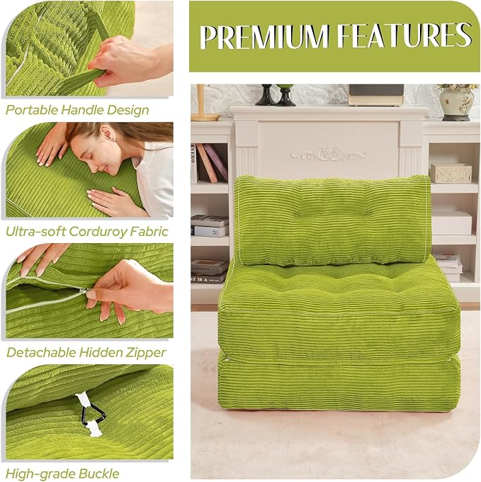 HABUTWAY Folding Sofa Bed, Convertible Sleeper Chair Bed w/Dual-Pillow & Handle - Image 6