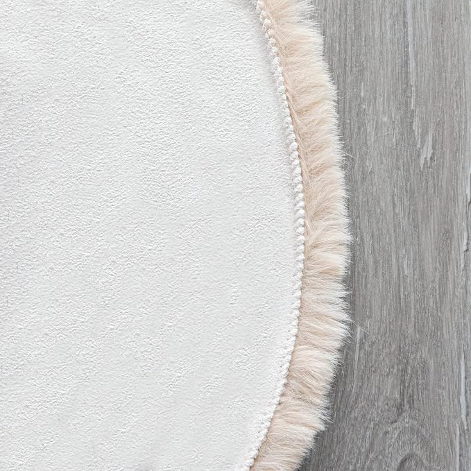 ORINOVA Light Brown Beige Washable Shaggy Round Rug 5ft Faux Rabbit Fur Rugs - Image 4