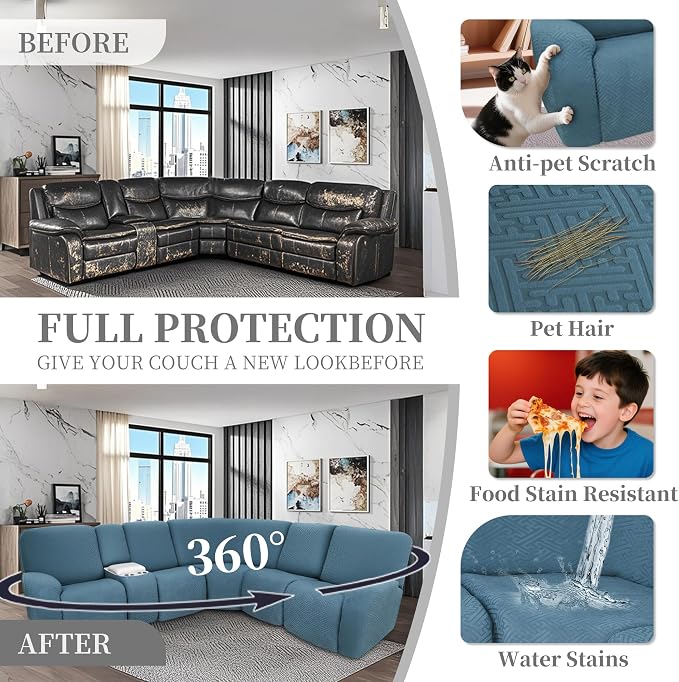 100% Waterproof Sectional Recliner Couch Covers - Image 5