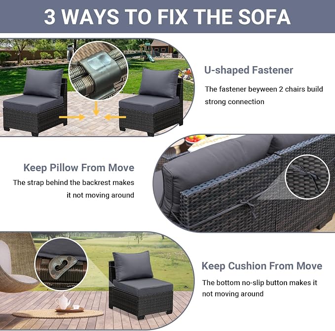 Jing's Villa 5-Piece Patio Furniture Set, All-Weather Outdoor Wicker Sectional - Image 7