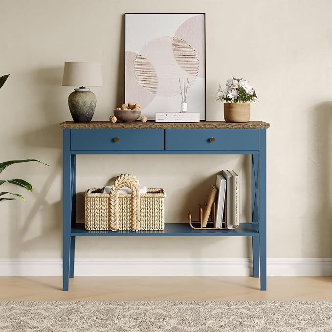 ChooChoo Console Table with Drawers, Narrow Wood Accent Sofa Table Entryway - Image 3