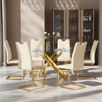 7-Piece Dining Table Set for 6, Modern Rectangular Glass Table - Image 3