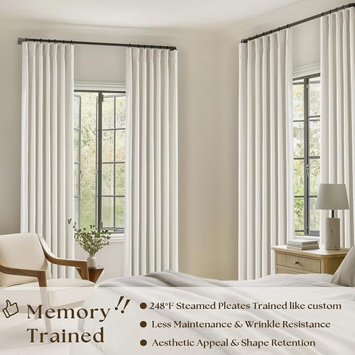 102 Inches Long Pinch Pleated Linen Blackout Curtains - Image 2