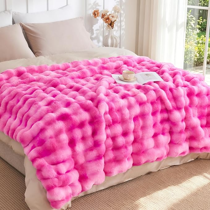 Luxury 1000GSM Rabbit Faux Fur Blanket, Super Warm Cozy Brown Blankets - Image 4