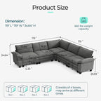 LINSY HOME Modular Sectional Sofa, 5-Seat Corduroy Modern Cloud Couch - Image 2