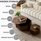 Hexagonal Nesting Coffee Tables Set of 2, Walnut Coffee Table - Image 4